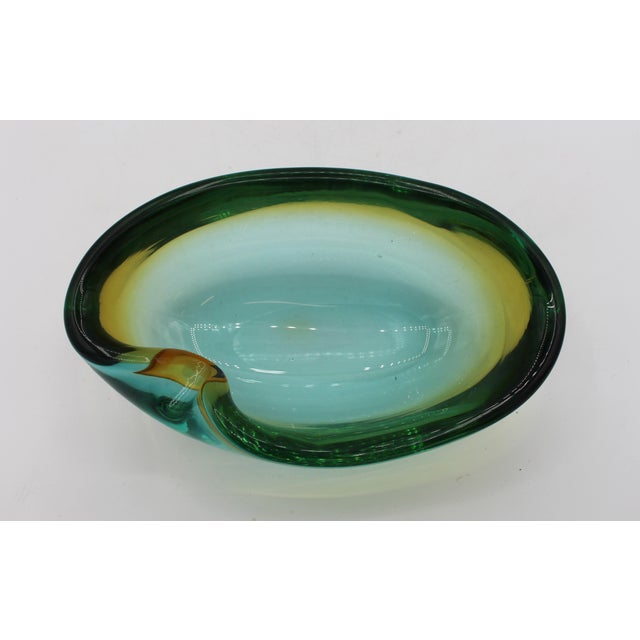 Murano Circa 1950s Amber to Green Murano Glass Amporphous Form Cigar Ashtray For Sale - Image 4 of 9
