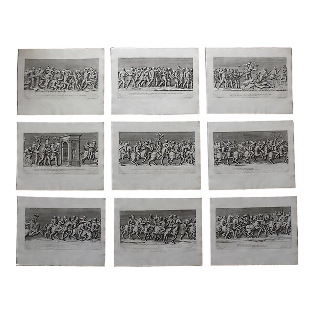 Antique 17th C. Large Folio Size Roman Triumphal Bas Relief Copperplate Engravings - Set of 9 For Sale
