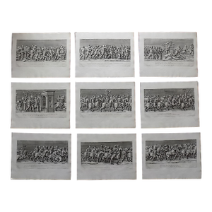 Antique 17th C. Large Folio Size Roman Triumphal Bas Relief Copperplate Engravings - Set of 9
