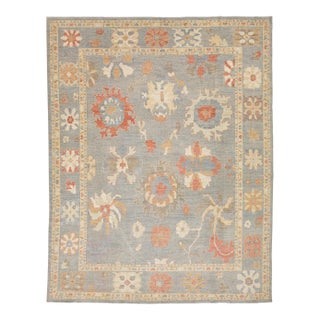 Contemporary Oushak Turkish-Inspired Floral Area Rug in Soft Earth Tones 12x16 For Sale