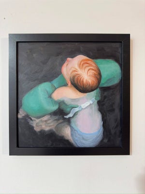 Adrift In The Tide by Fikriye Oz | Oil On Wood Painting of a baby in a green flotation device.