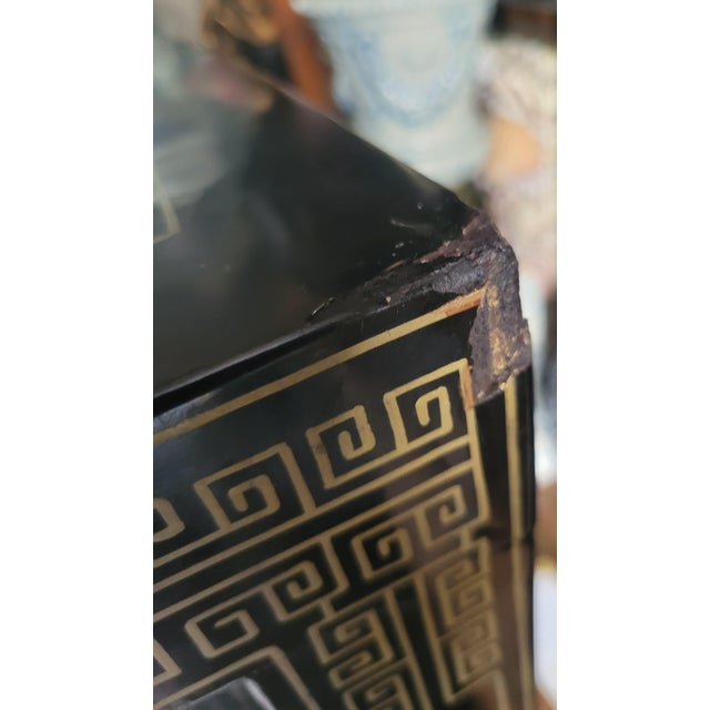 Vintage Chinoiserie Black Lacquered Large 4 Door Soapstone Decorative Storage Cabinet For Sale - Image 13 of 18