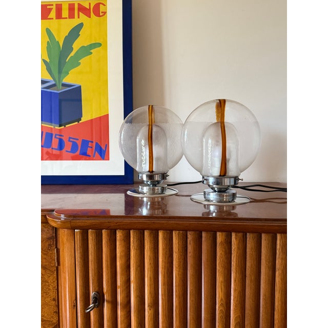 Space age set of 2 of Murano blown glass lamps, Toni Zuccheri, Mazzega, Murano Italy 1970s H 26 cm / 19×15 cm Conditions:...