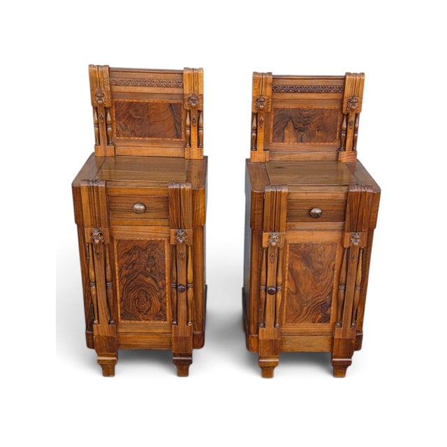 Pair of 1930 Walnut Nightstand American Art Deco Bedside Cabinet Refurbished For Sale - Image 18 of 18