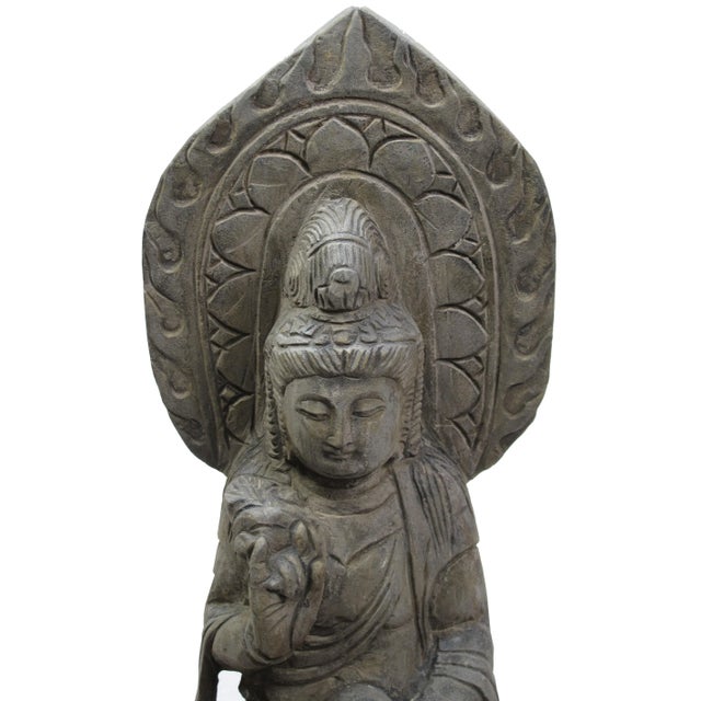 2020s Hand Carved Tall Stone Seating Buddha Status For Sale - Image 5 of 8