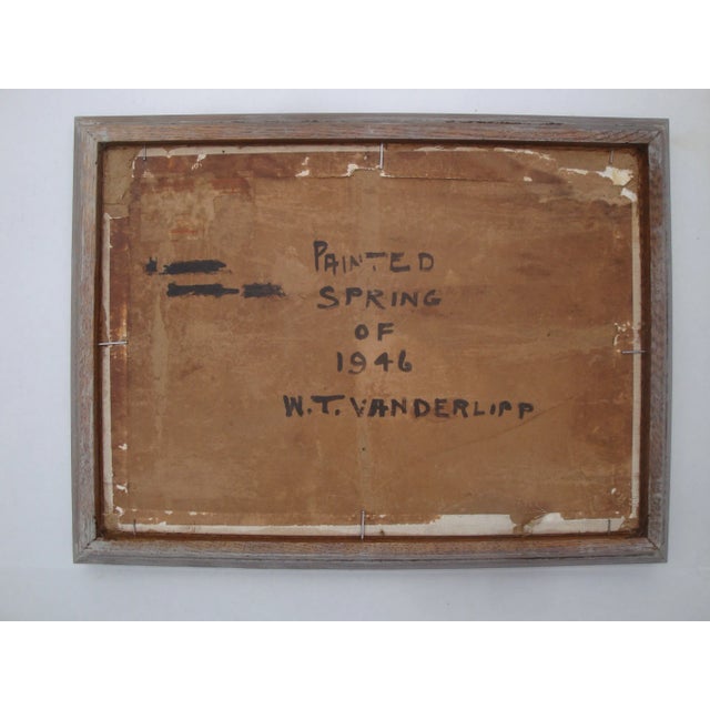 Mid-Century Modern Chinoiserie Still Life Painting 1946 Buddha and Wisteria Flowers For Sale - Image 3 of 3