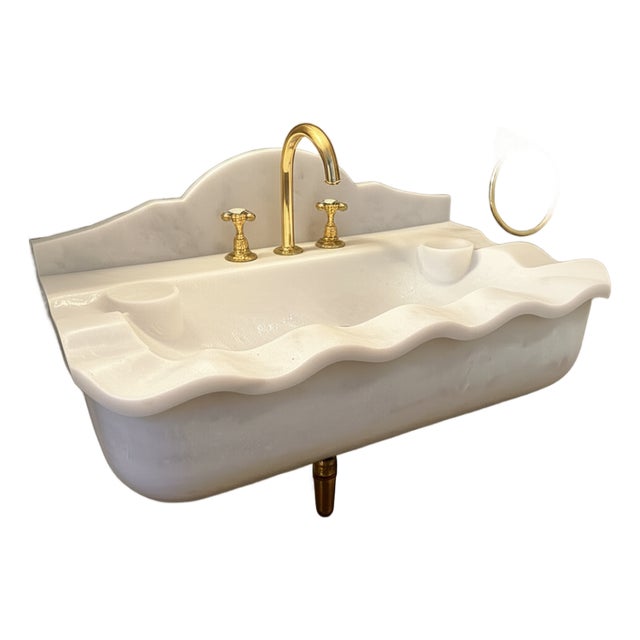 Classic Carrara Marble Floating Console Sink For Sale