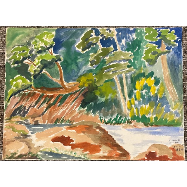 Mid-Century Modern 1954 Rowe River Oregon Painting by Matthews For Sale - Image 3 of 4