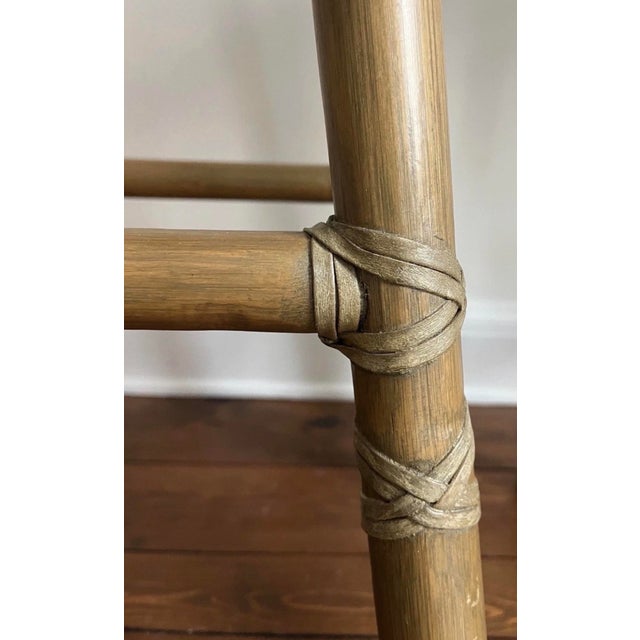 Wood 1970s McGuire Bamboo Rawhide Bar Stool Suede Cushion 31”h San Francisco Vintage Rattan For Sale - Image 7 of 7