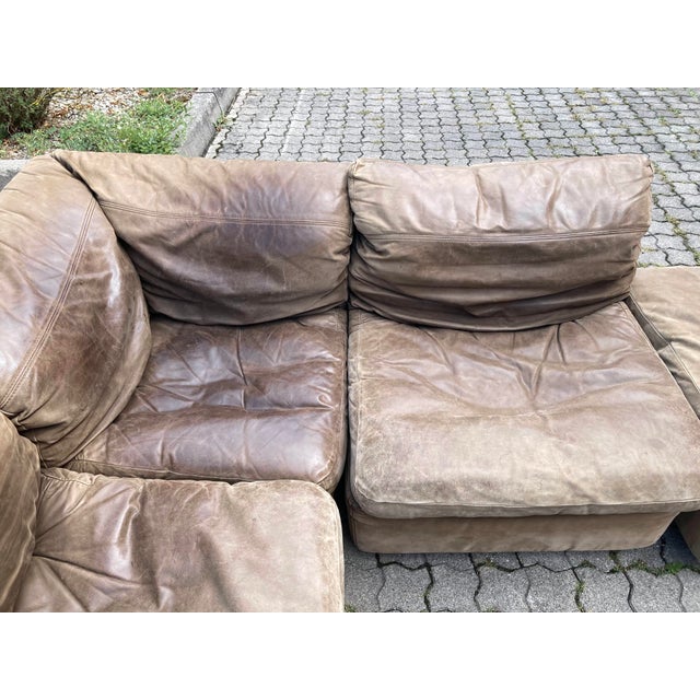 Vintage Brown Leather Sofa from Rolf Benz, 1970s, Set of 6 For Sale - Image 13 of 18