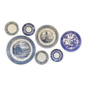 Vintage Blue & White Decorative Plates- Set of Seven