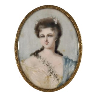 Antique Miniature Portrait Painting of Young Maiden signed Garnier For Sale