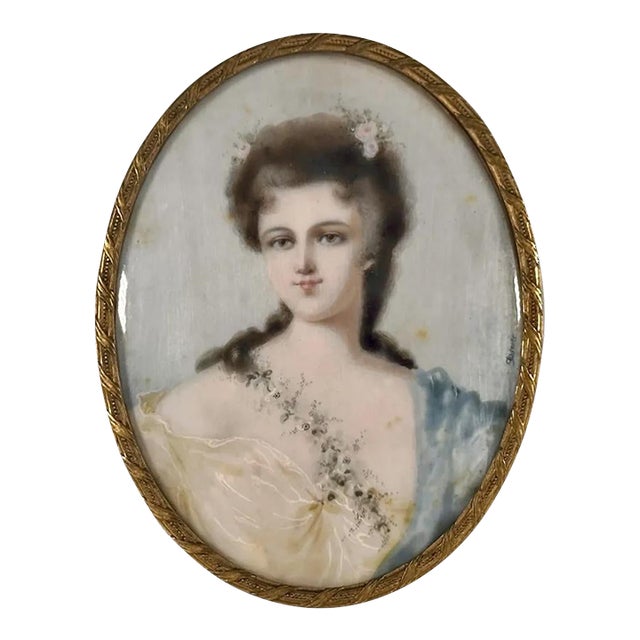 Antique Miniature Portrait Painting of Young Maiden signed Garnier For Sale