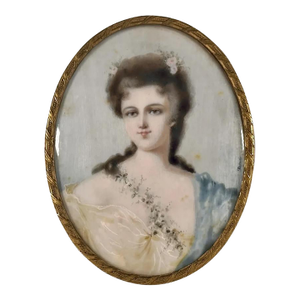 Antique Miniature Portrait Painting of Young Maiden signed Garnier