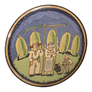 Mid 20th Century Spanish Folk Art Style Enameled Stoneware Charger
