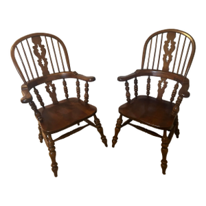 Mid 20th Century Stickley Windsor Wood Chairs - Pair