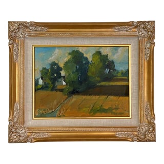 Original Plein Air Golden Field Landscape Oil Painting by Marina Movshina For Sale