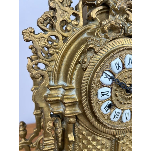Vintage Brass Mantel Clock For Sale - Image 11 of 18