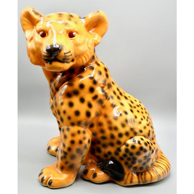 Mid Century Italian Glazed Leopard Cub Figure For Sale - Image 4 of 11