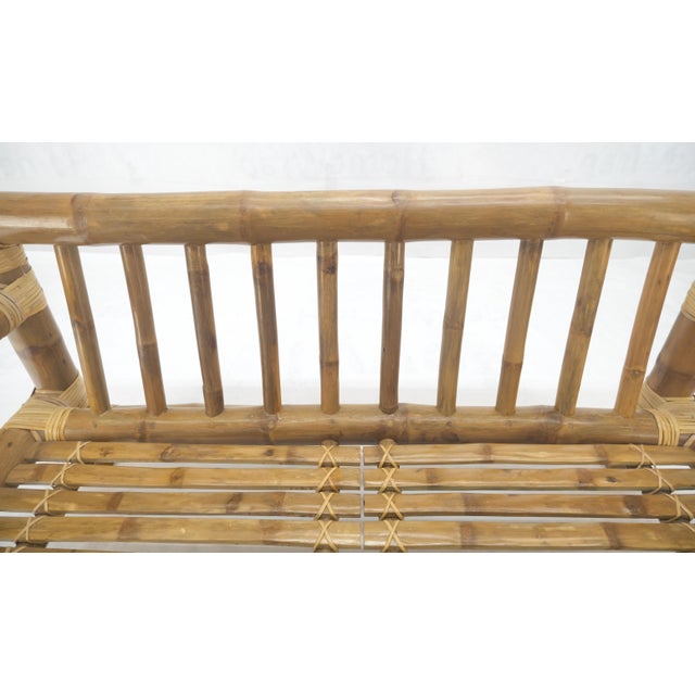 Brown Thick Bamboo Frame Mid Century Modern c1970s Loveseat Sofa MINT For Sale - Image 8 of 18