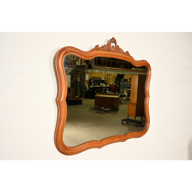 French Provincial Romweber Style French Provincial Louis XV Carved Fruitwood Wall Mirror, 1950s For Sale - Image 3 of 10