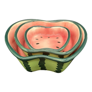 Vintage Majolica Ceramic Watermelon Nesting BowlS-SET of 3