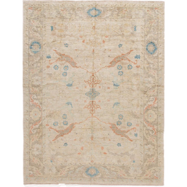 Modern Sultanabad Handmade Beige Floral Wool Rug For Sale - Image 11 of 11