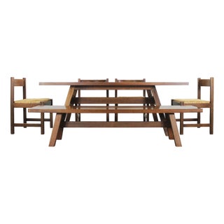 Dining Room Set with Table Bench and Chairs by Giovanni Michelucci for Poltronova, 1960s, Set of 6 For Sale