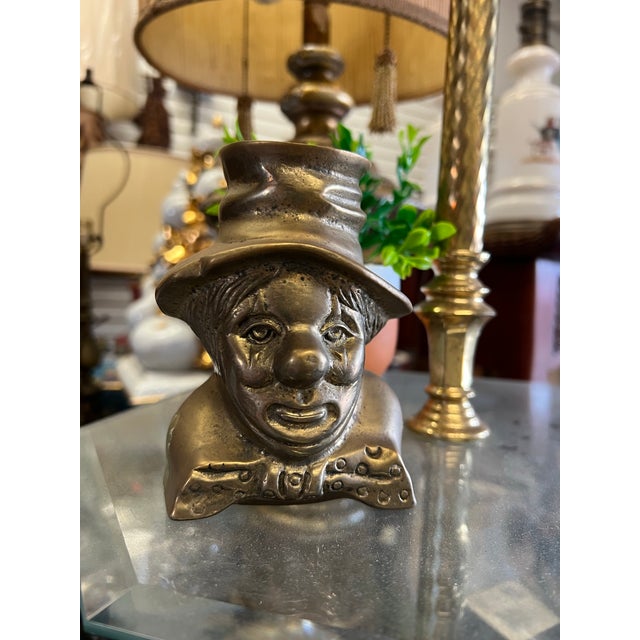 Mid-Century Modern Vintage Brass Clown Bookend, Door Stopper For Sale - Image 3 of 11