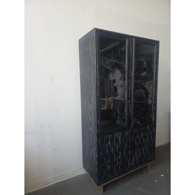 Modern Luxe Showcase Black Entertainment Center With Glass Doors For Sale - Image 3 of 4