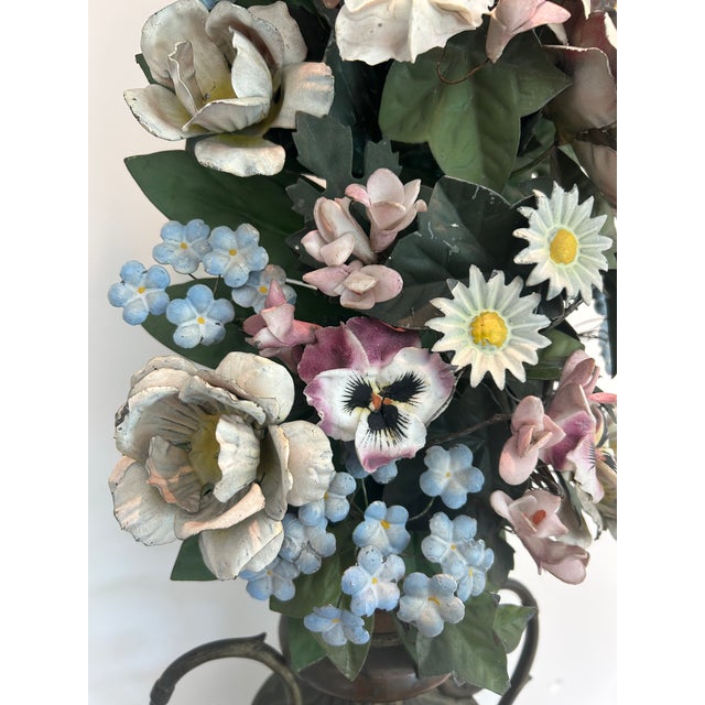 Antique Tole Metal Flower Arrangements, Pair For Sale In Palm Springs - Image 6 of 7