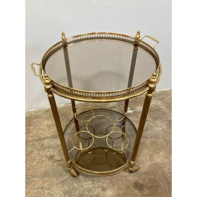 Metal 1940s Brass Mid-Century Bar Trolley, in the Style of Maison Jansen For Sale - Image 7 of 8