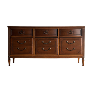 Vintage Ward Walnut Nine-Drawer Triple Dresser With Fluted Details