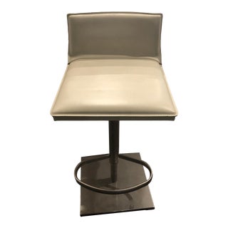 Design Within Reach Bottega Piston Stool in Ice Grey Leather For Sale