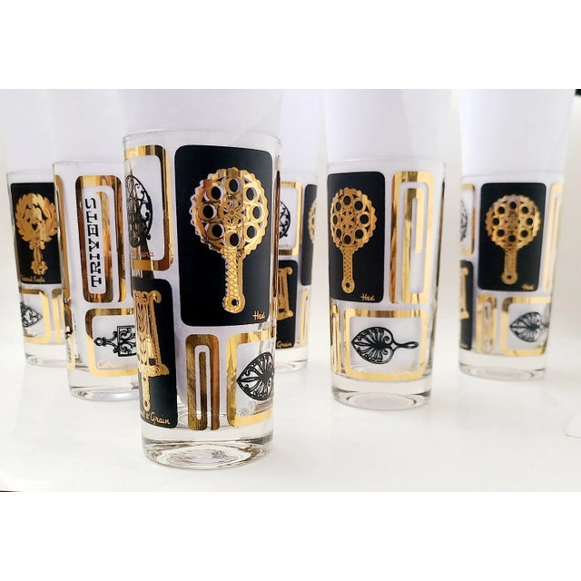 Mid-Century Black & Gold Cocktail Tumblers With Trivets- Set of 6 For Sale - Image 10 of 12