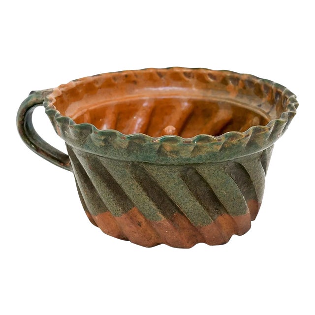 French 19th Century Green and Brown Glazed Pottery Cake Mold with Grooves For Sale