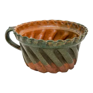 French 19th Century Green and Brown Glazed Pottery Cake Mold with Grooves