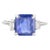 3.08Ctw Square Blue Sapphire & Baguette Diamond Statement Ring Size 7 For Sale