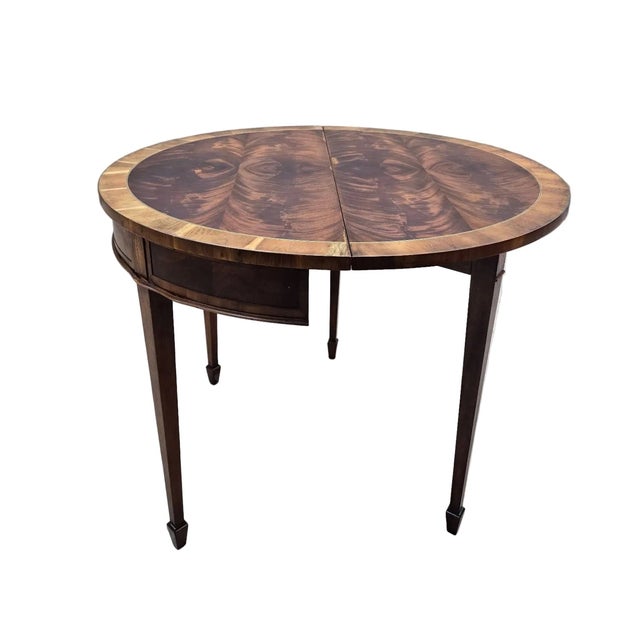 Vintage Federal Revival Style Flame Mahogany Folding Demilune Flip-Top Table For Sale - Image 4 of 14