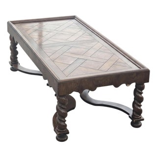 Baker Furniture French Country Coffee Table With Parquetry Top and Carved Legs- Style No. 839 For Sale