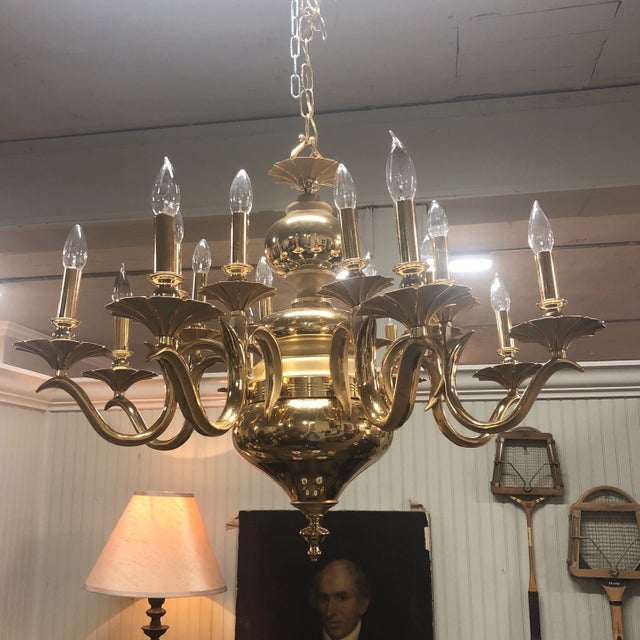 Brass Vintage Designer Contemporary Brass Chandelier 16 Lite For Sale - Image 8 of 8