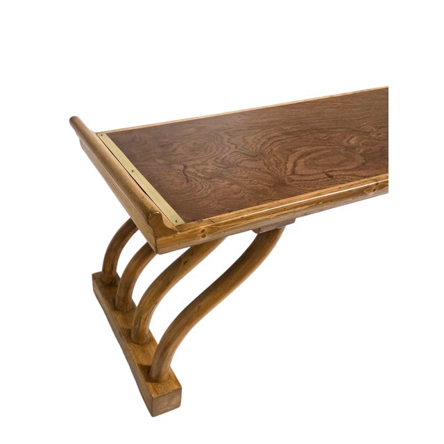 1960s Figured Wood Grain and Brass-Trimmed, Curved Leg Bench, Seat, Low Dining Zataku Table/Kotatsu, For Sale - Image 13 of 17