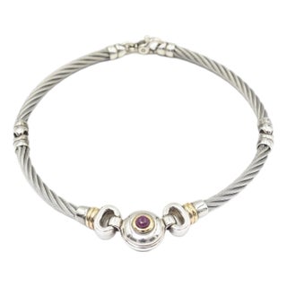 Late 20th Century Italian Yurman Style Sterling Silver Cable Collar Necklace For Sale