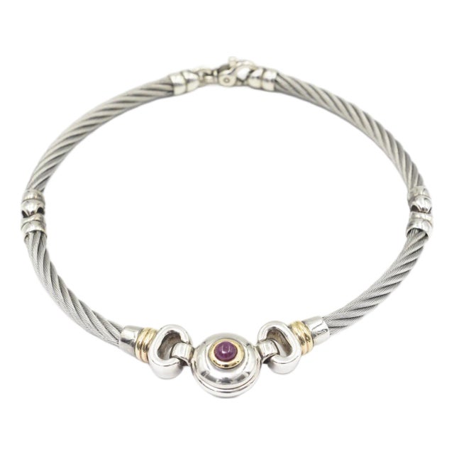 Late 20th Century Italian Yurman Style Sterling Silver Cable Collar Necklace For Sale
