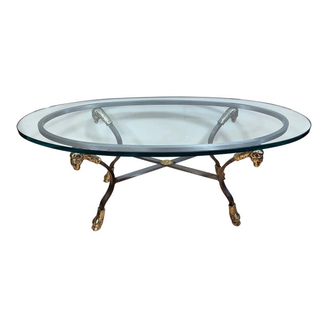 Vintage Italian 20th C Mid-Century Modern Steel & Brass Ram Head Coffee Table For Sale