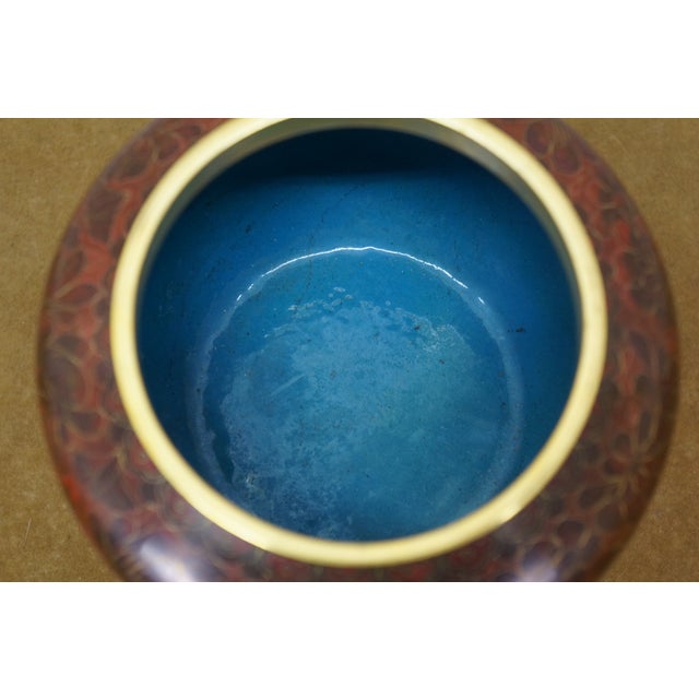 Late 20th Century Vintage Chinese Cloisonne Enameled Oxblood Ginger Jar Mantel Urn For Sale - Image 5 of 14
