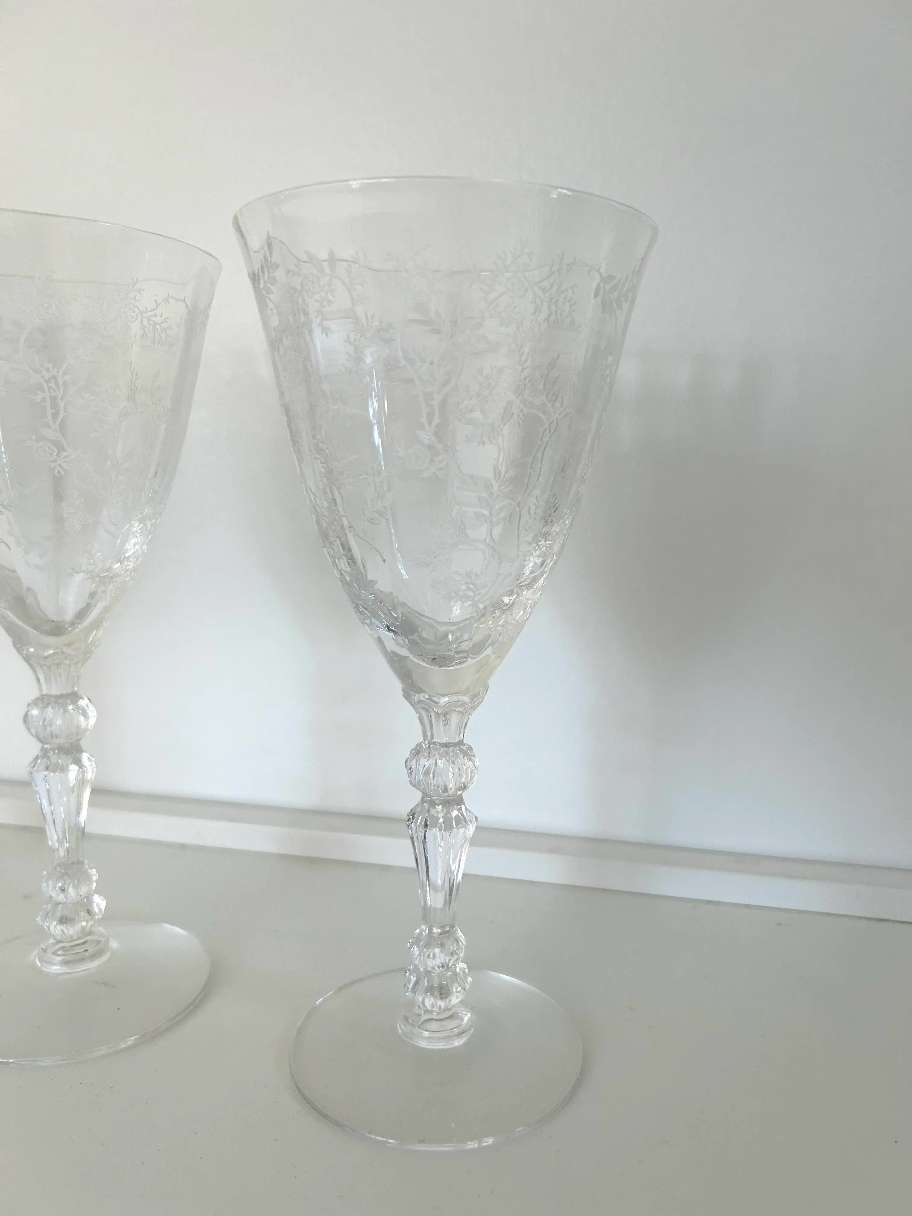 1950s Vintage Floral Crystal Fostoria Chintz Pattern Wine Glasses- Set of 5  | Chairish