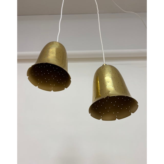 Scandinavian Pendants with Perforated Brass Shades by Boréns, 1960s, Set of 2 For Sale - Image 4 of 10