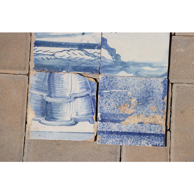 Ceramic Antique 18th Century Portuguese Baroque Tiles With Decorative Borders & Landscape Elements, Set of 8 For Sale - Image 7 of 8