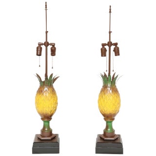 Tole Appointed Pineapple Table Lamps - a Pair For Sale